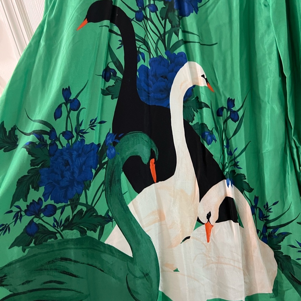 Anthropologie Green Floral Swan Tie-Neck Dress - Picture 3 of 7